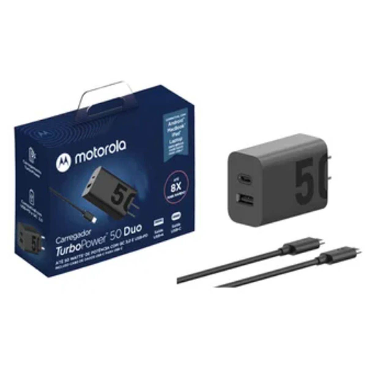 MOTOROLA - Cargador Motorola Turbo Power Puerto Dual 50W Cable USB-C Negro