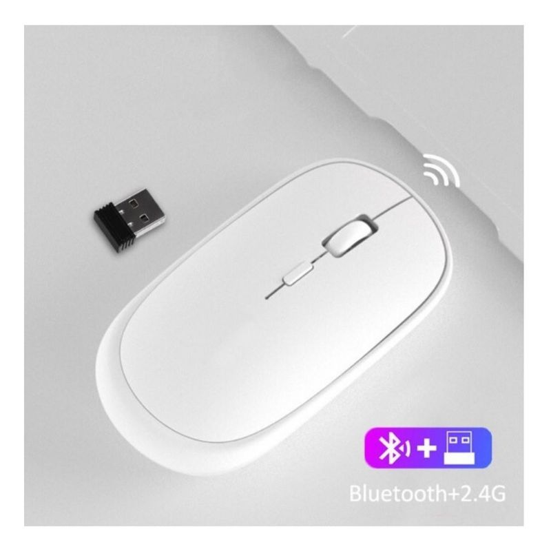 OEM - Mouse Recargable Dual Bluetooth + Wireless 2.4 GHz SLIM - BLANCO