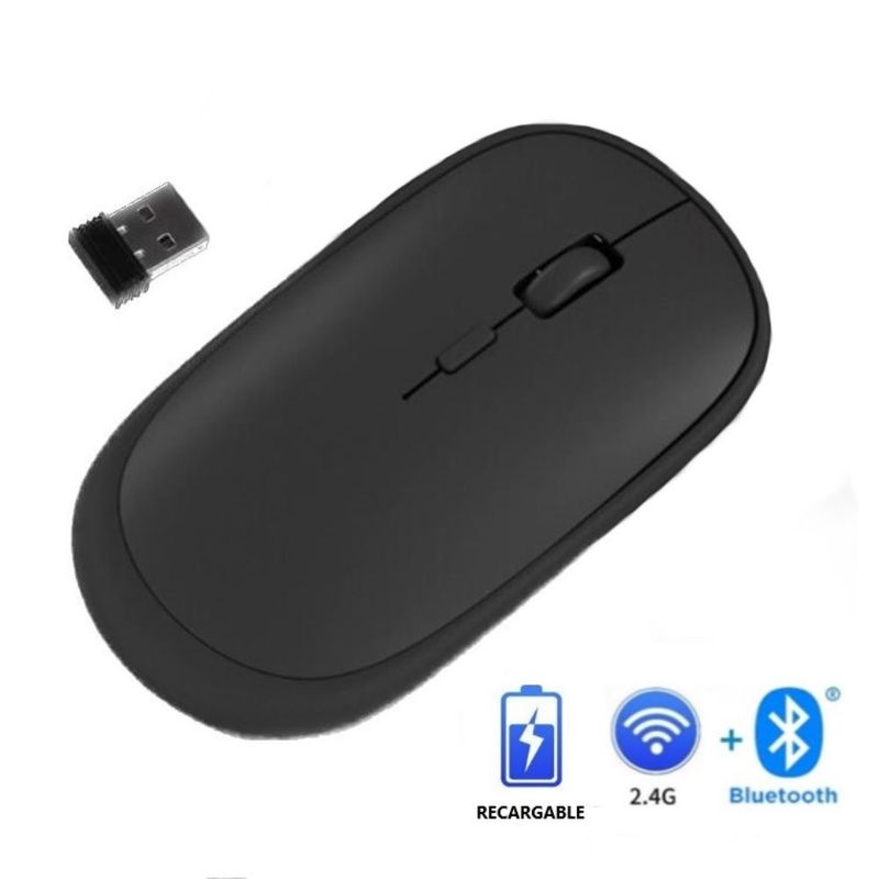 OEM - Mouse Recargable Dual Bluetooth + Wireless 2.4 GHz SLIM - NEGRO MATE