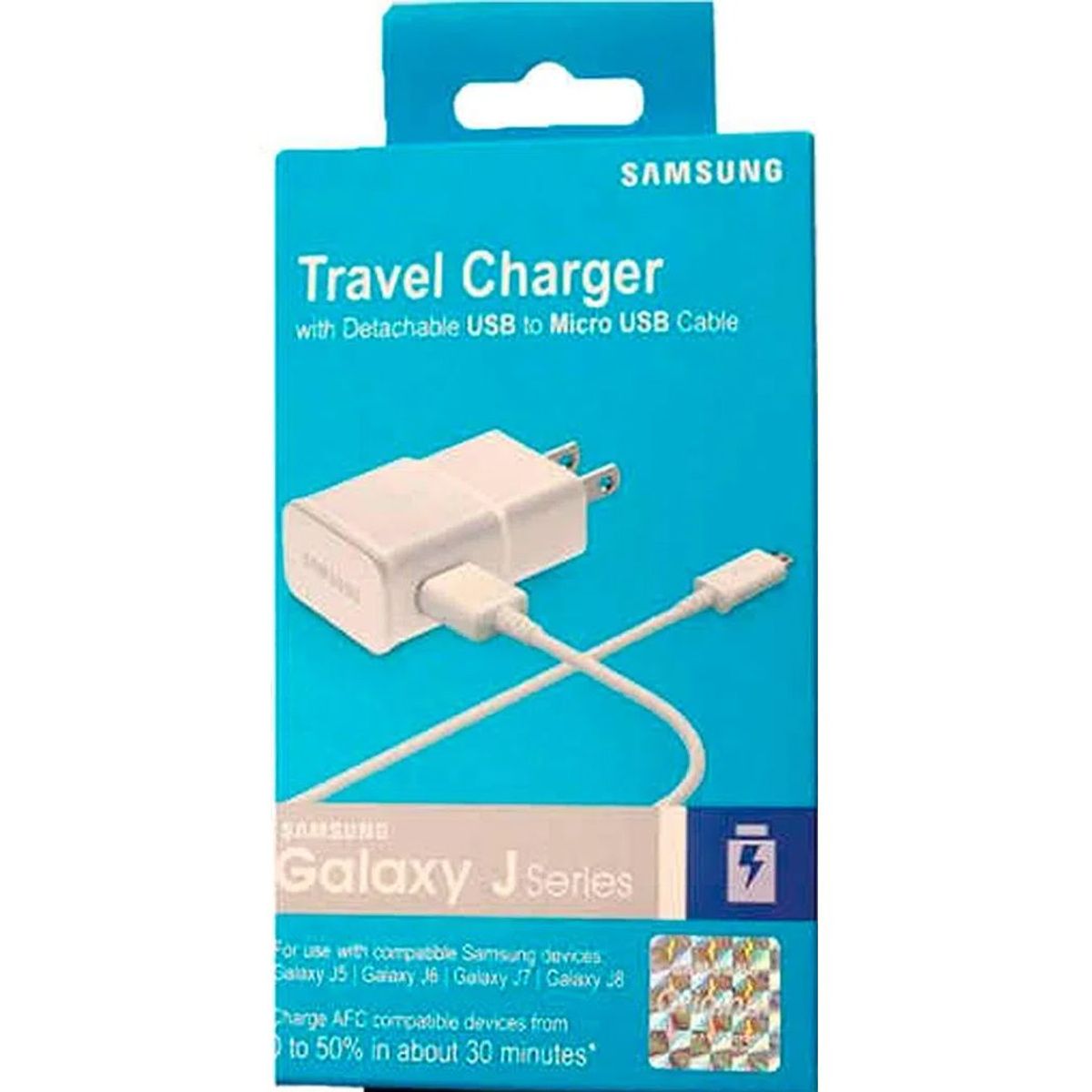 SAMSUNG - Cargador Samsung 1 5A Cable Micro USB-V8 serie J Blanco