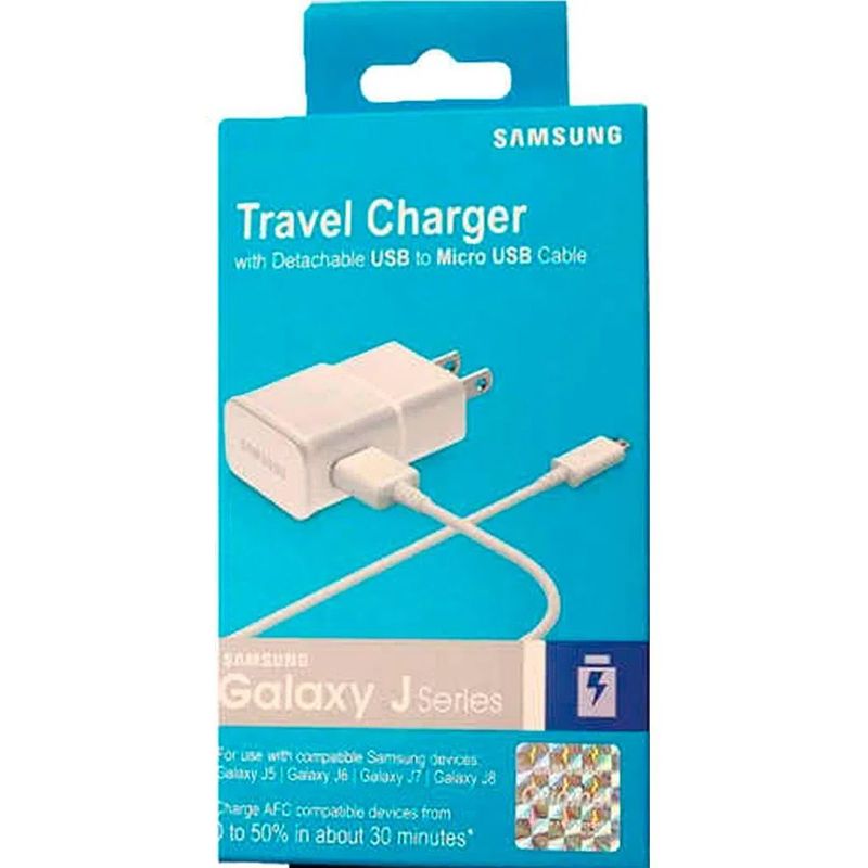 SAMSUNG - Cargador Samsung 1 5A Cable Micro USB-V8 serie J Blanco