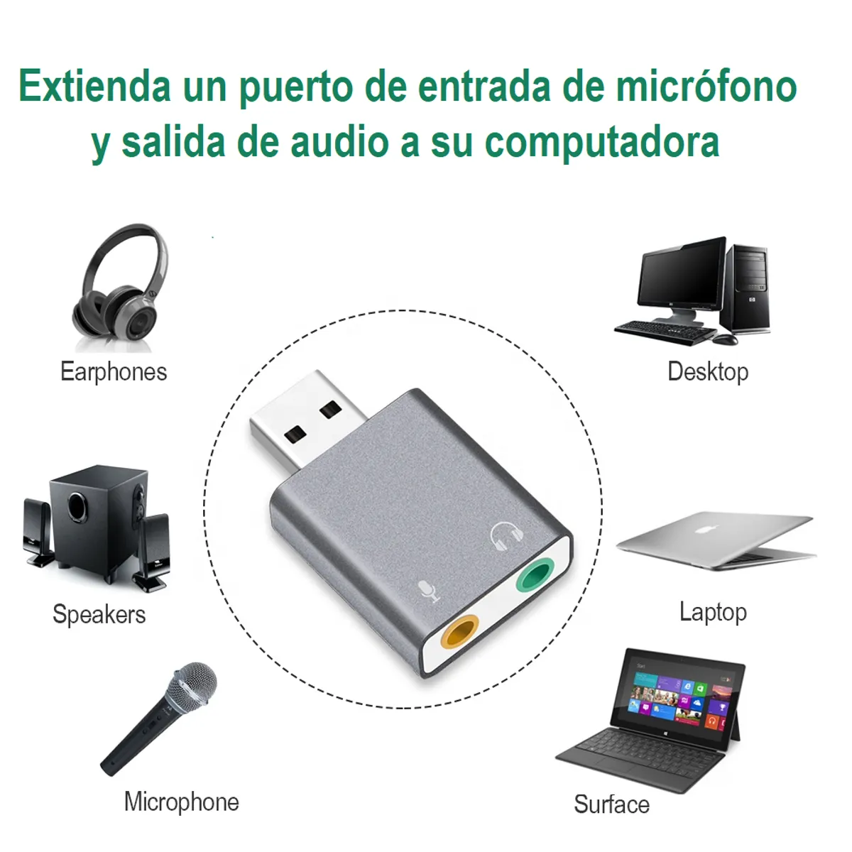 OEM - Adaptador de Audio y Microfono USB Tarjeta de sonido estereo- ALUMINIO