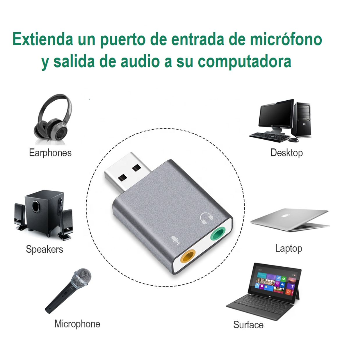 OEM - Adaptador de Audio y Microfono USB Tarjeta de sonido estereo- ALUMINIO
