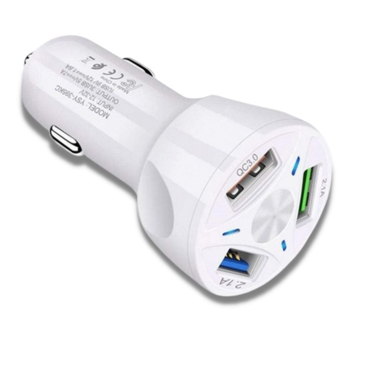 OEM - Cargador de Auto Carro 3 puertos USB Carga Rapida 35W Blanco