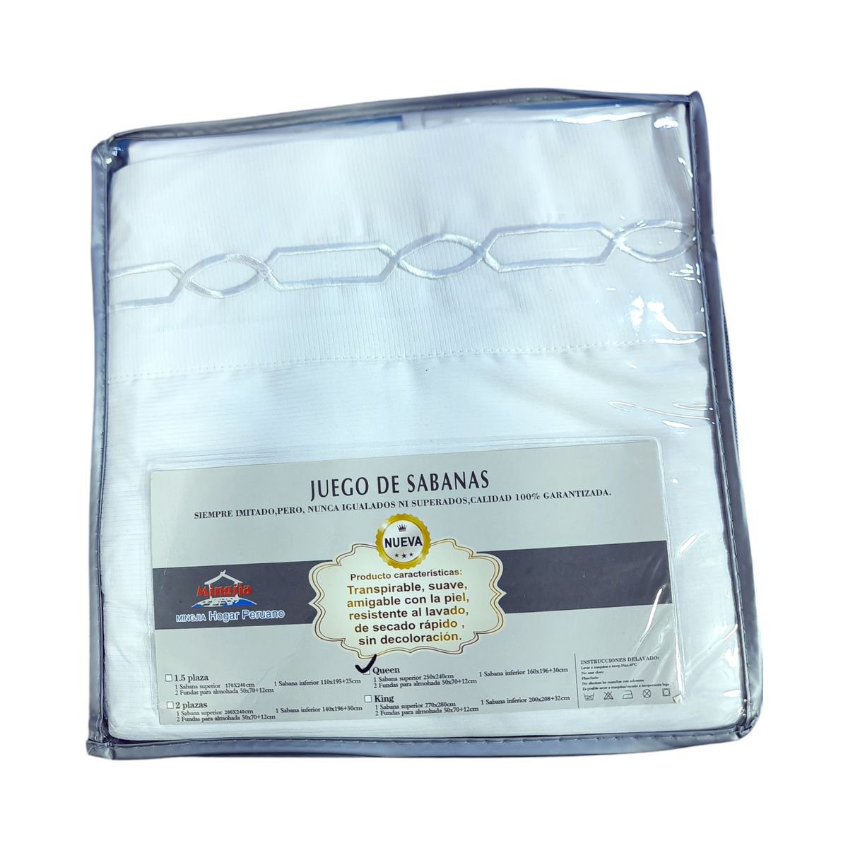 MINGDA - Juego de Sábanas  100%Algodón QUEEN - BLANCO