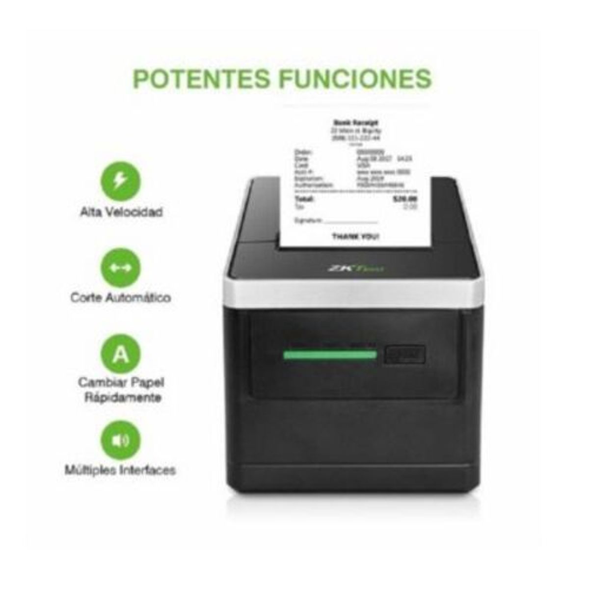 ZKTECO - Impresora Térmica Recibos 80mm ZKP8008 ZKTECO Auto-Cortador