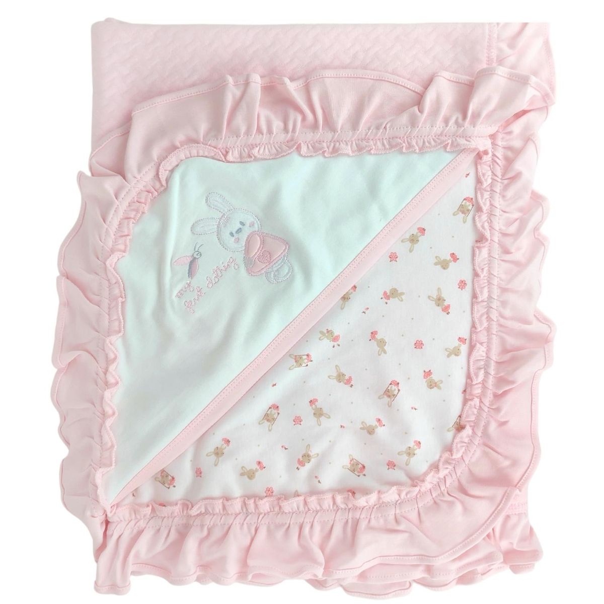 BABY MERINOS - Manta Bebe delagada reversible Bobito Osito Estrella - Rosado