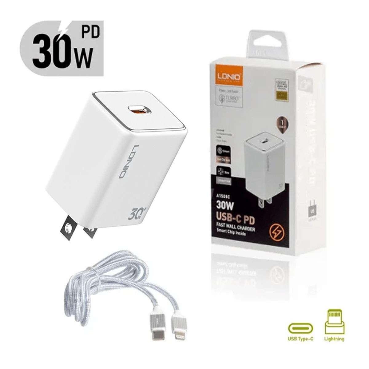 LDNIO - Cargador Fast Charger Ldnio 30W USB-C  ipad  iphone 13 promax