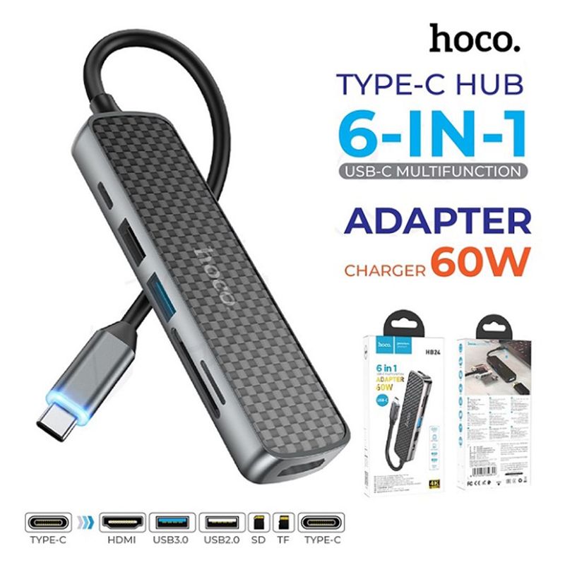 HOCO - Adaptador Multifuncional Usb C A Hdmi 6 En1 4k Ultra HD