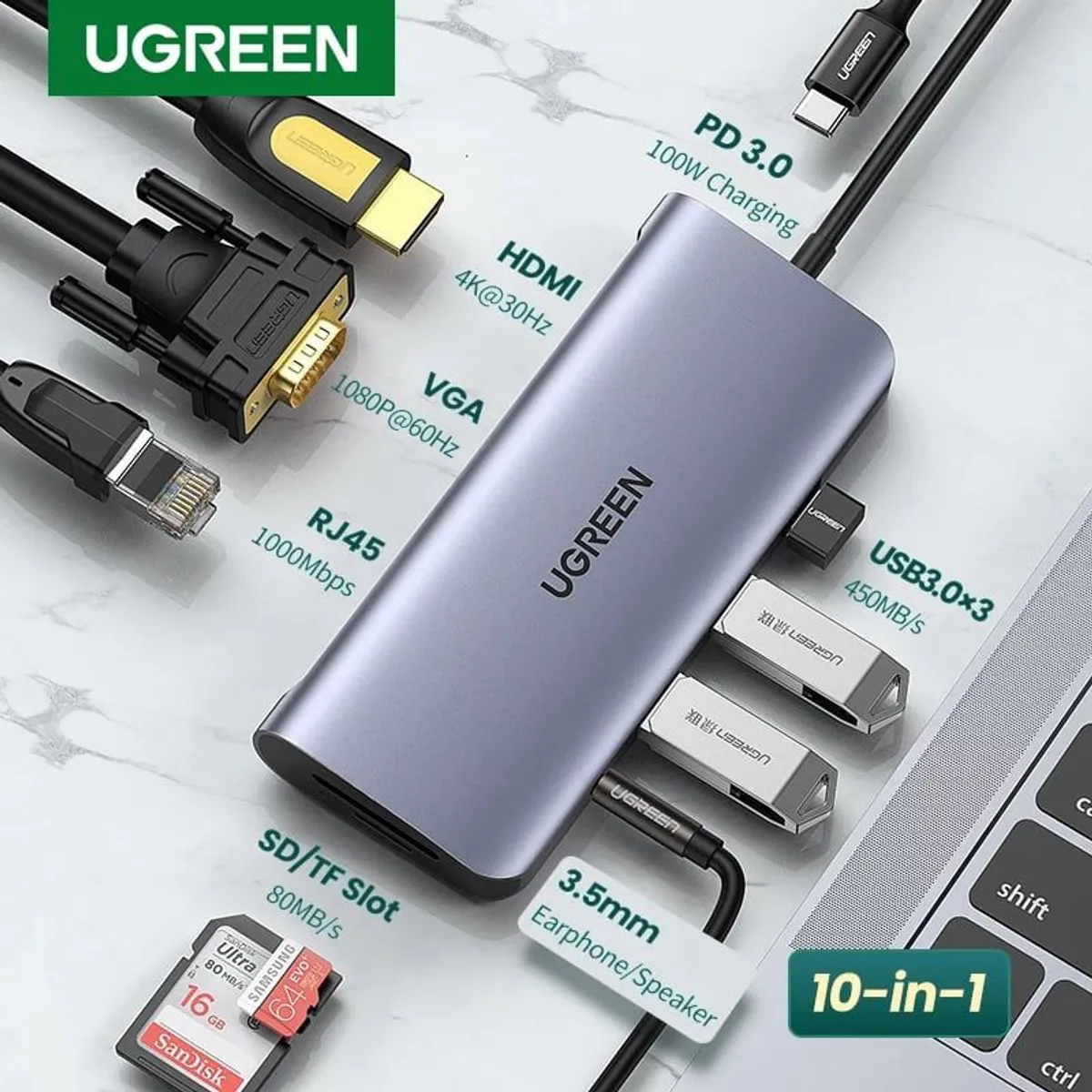 UGREEN - Adaptador Hub Usb C 10 En 1  Ugreen