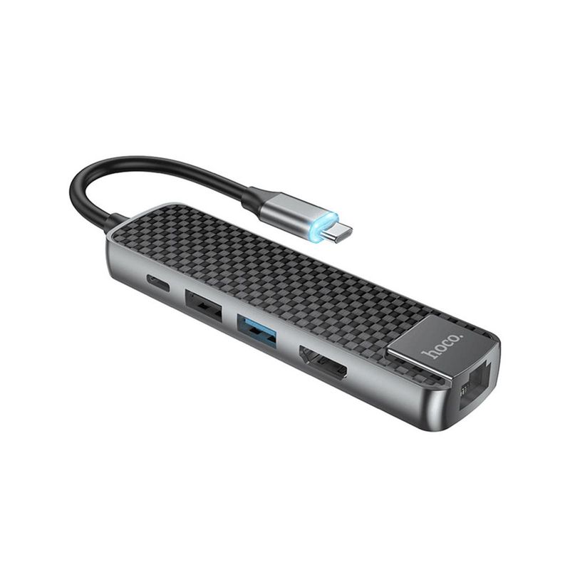 HOCO - Adaptador Multimedia De 60W USB-C A RJ45 Ethernet  5 En 1