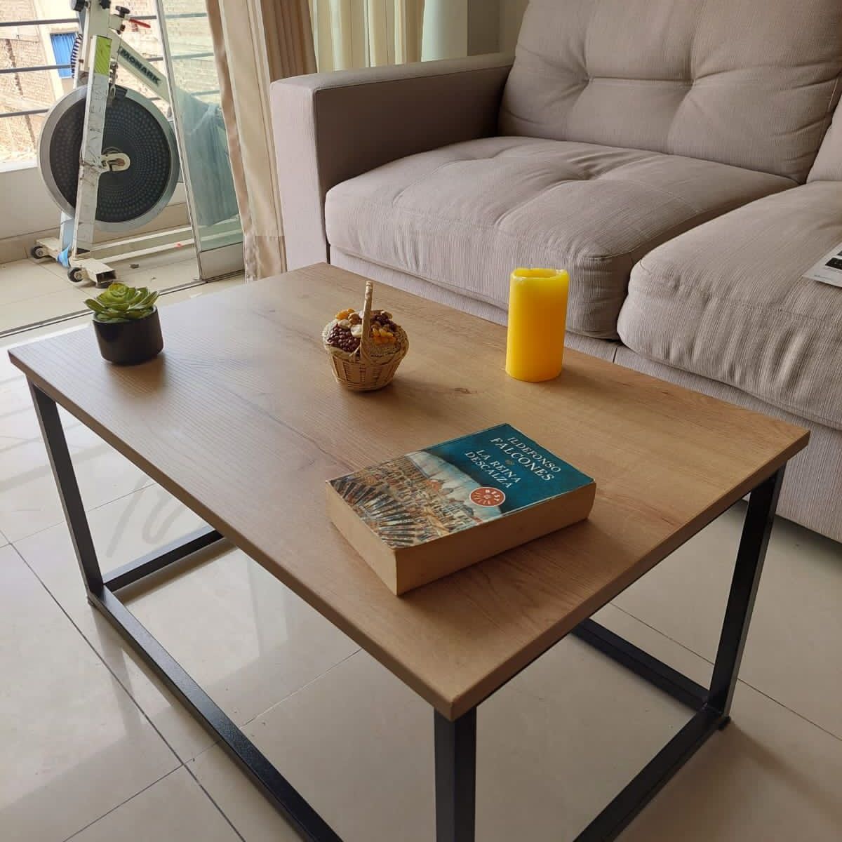 GENERICO - Mesa de centro industrial rectangular color duna 80x50x40