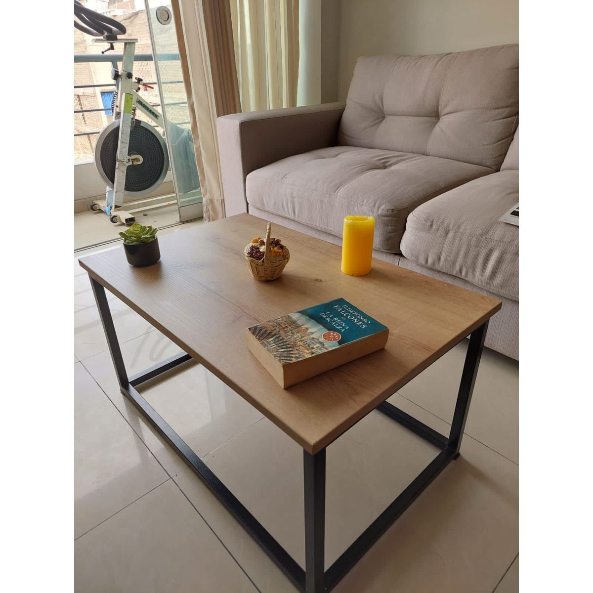 GENERICO - Mesa de centro industrial rectangular color duna 80x50x40