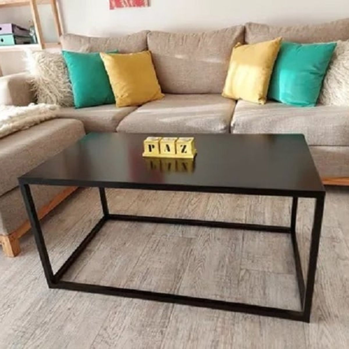 GENERICO - Mesa de centro industrial rectangular color negro 80x50x40