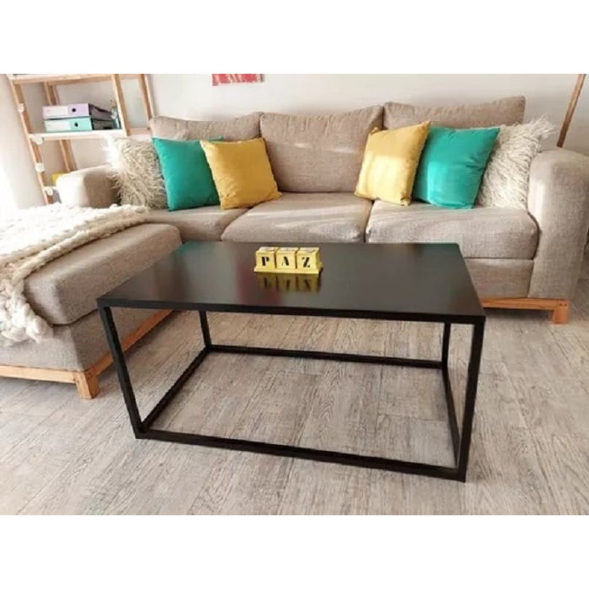 GENERICO - Mesa de centro industrial rectangular color negro 80x50x40