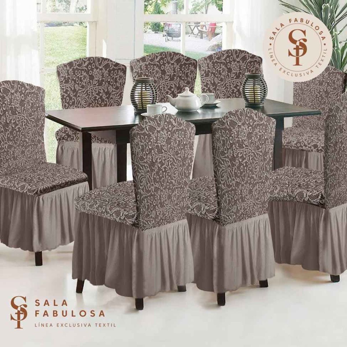 SALA FABULOSA - Funda de silla 8 piezas Sala fabulosa - Beige - Alto relieve espiral