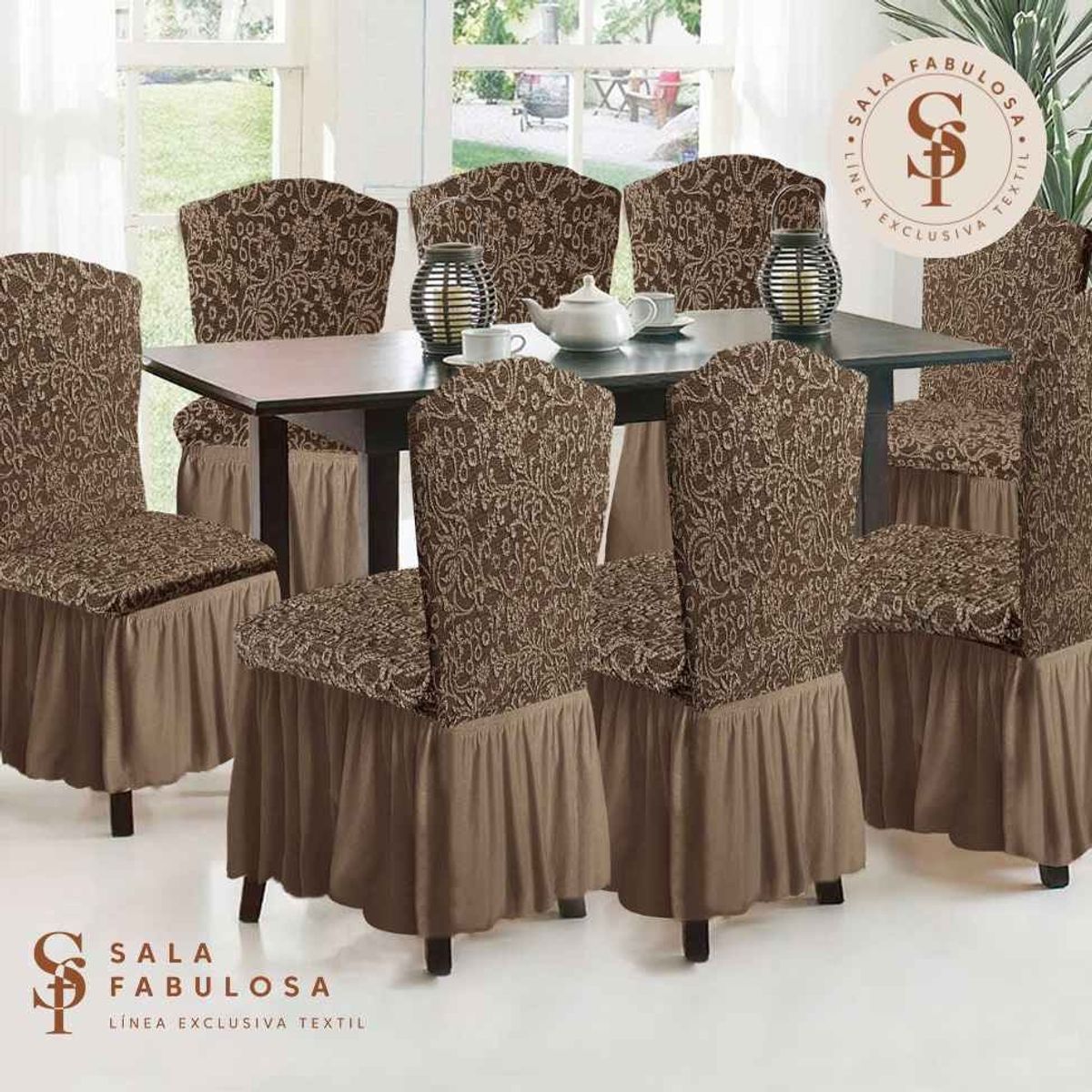 SALA FABULOSA - Funda de silla 8 piezas Sala fabulosa - Chocolate - Alto relieve espiral