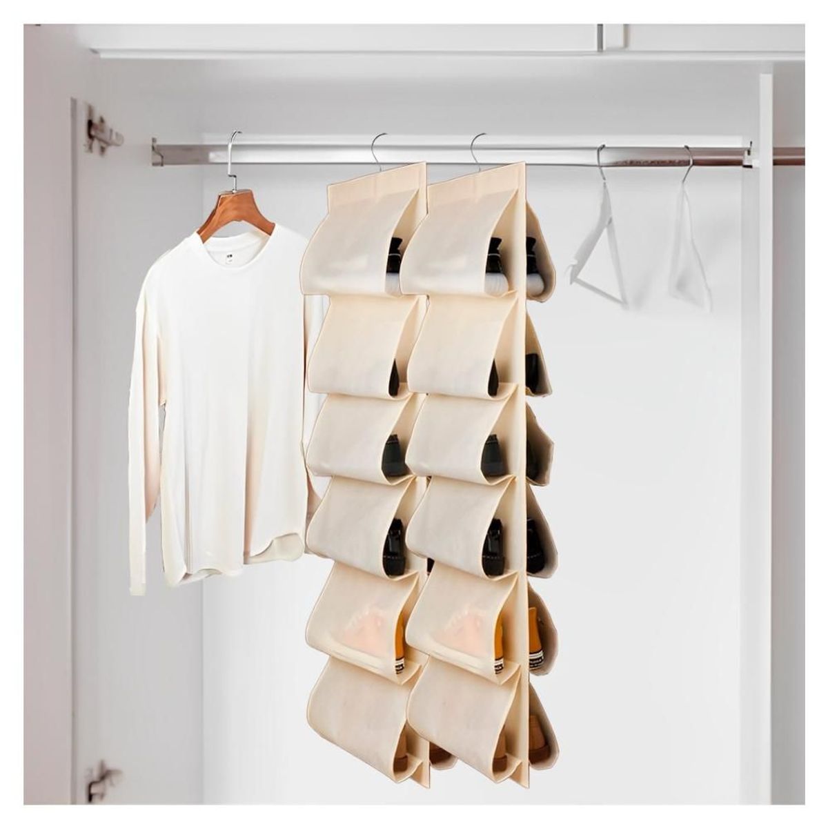 MINARI - Colgador de Zapatos para Closet Organizador de Armario Crema 019C