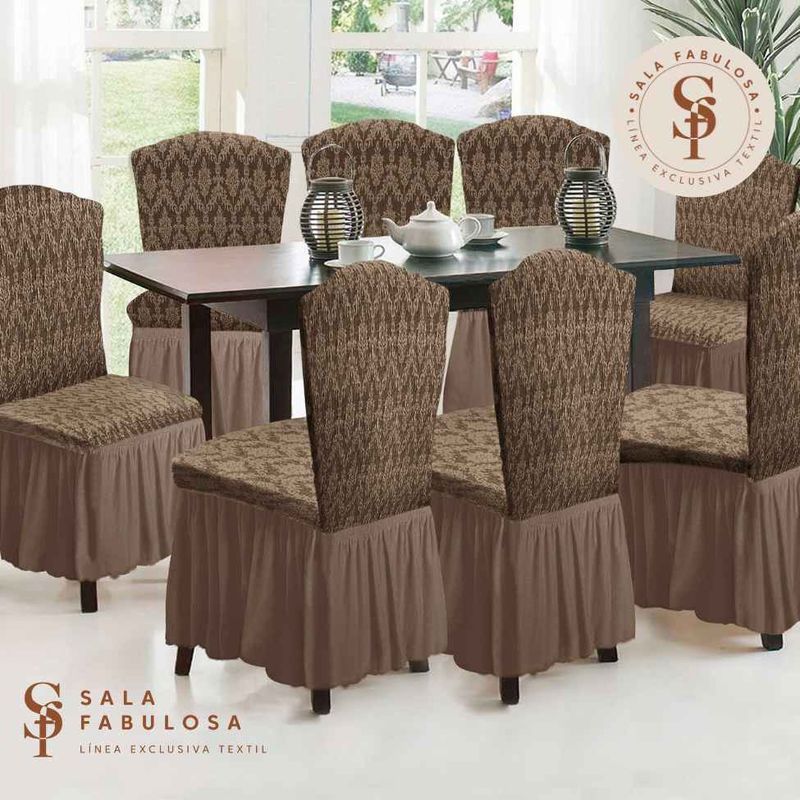 SALA FABULOSA - Funda de silla 8 piezas Sala fabulosa-Chocolate -Alto relieve diamante