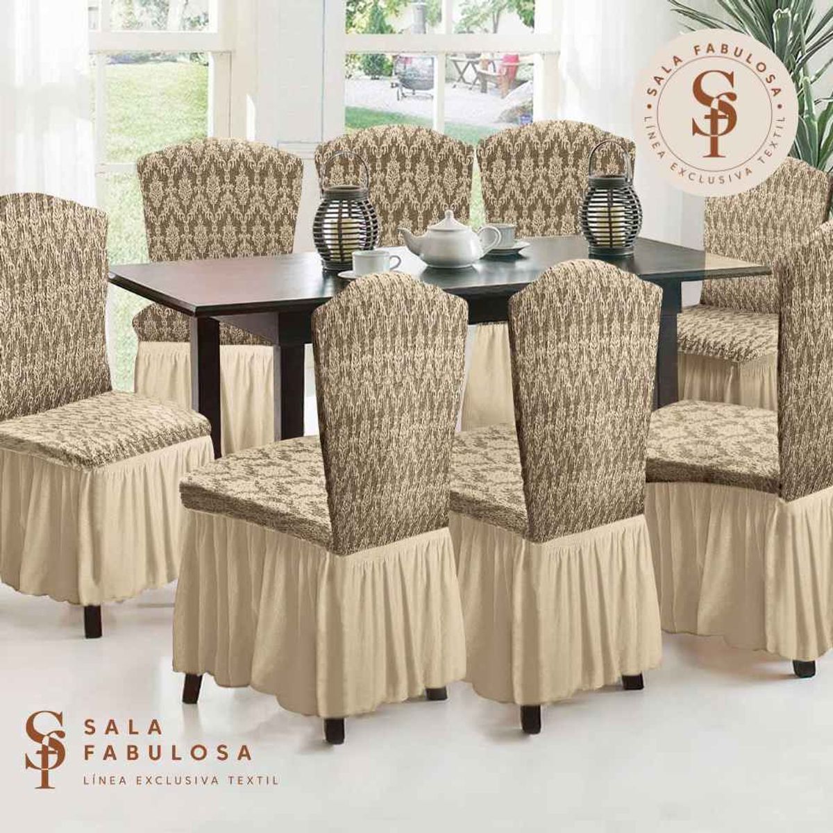 SALA FABULOSA - Funda de silla 8 piezas Sala fabulosa- Maíz - Alto relieve diseño diamante