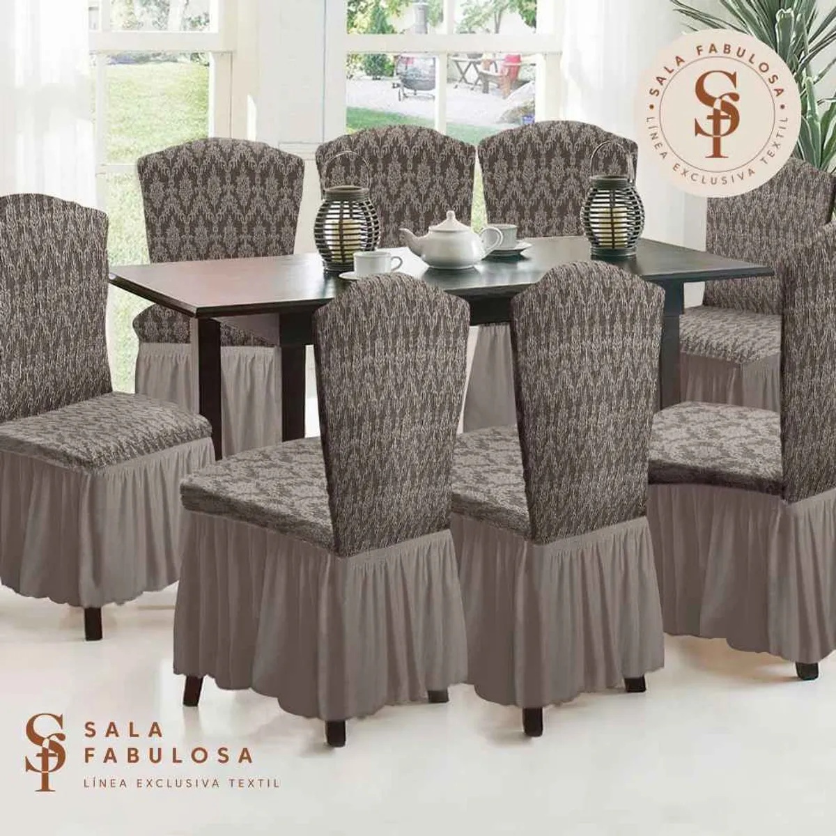 SALA FABULOSA - Funda de silla 8 piezas Sala fabulosa- Beige-Alto relieve diamante