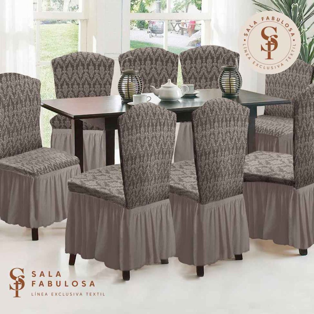 SALA FABULOSA - Funda de silla 8 piezas Sala fabulosa- Beige-Alto relieve diamante