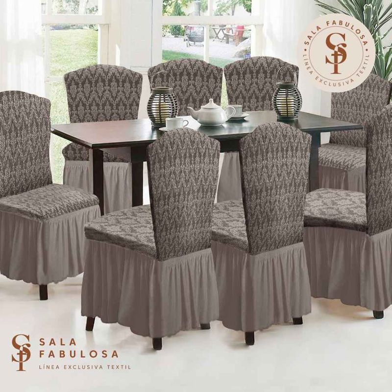 SALA FABULOSA - Funda de silla 8 piezas Sala fabulosa- Beige-Alto relieve diamante