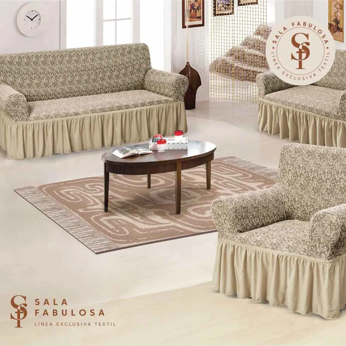 SALA FABULOSA - Funda de mueble 3-2-1 asientos Sala fabulosa-Maíz-Relieve espiral