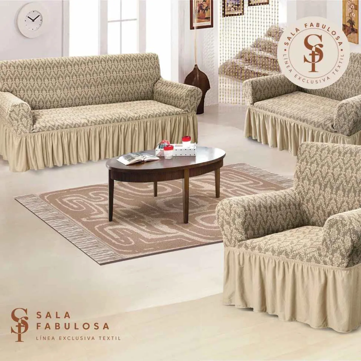 SALA FABULOSA - Funda de mueble 3-2-1 asientos Sala fabulosa-Maíz-Relieve diamante