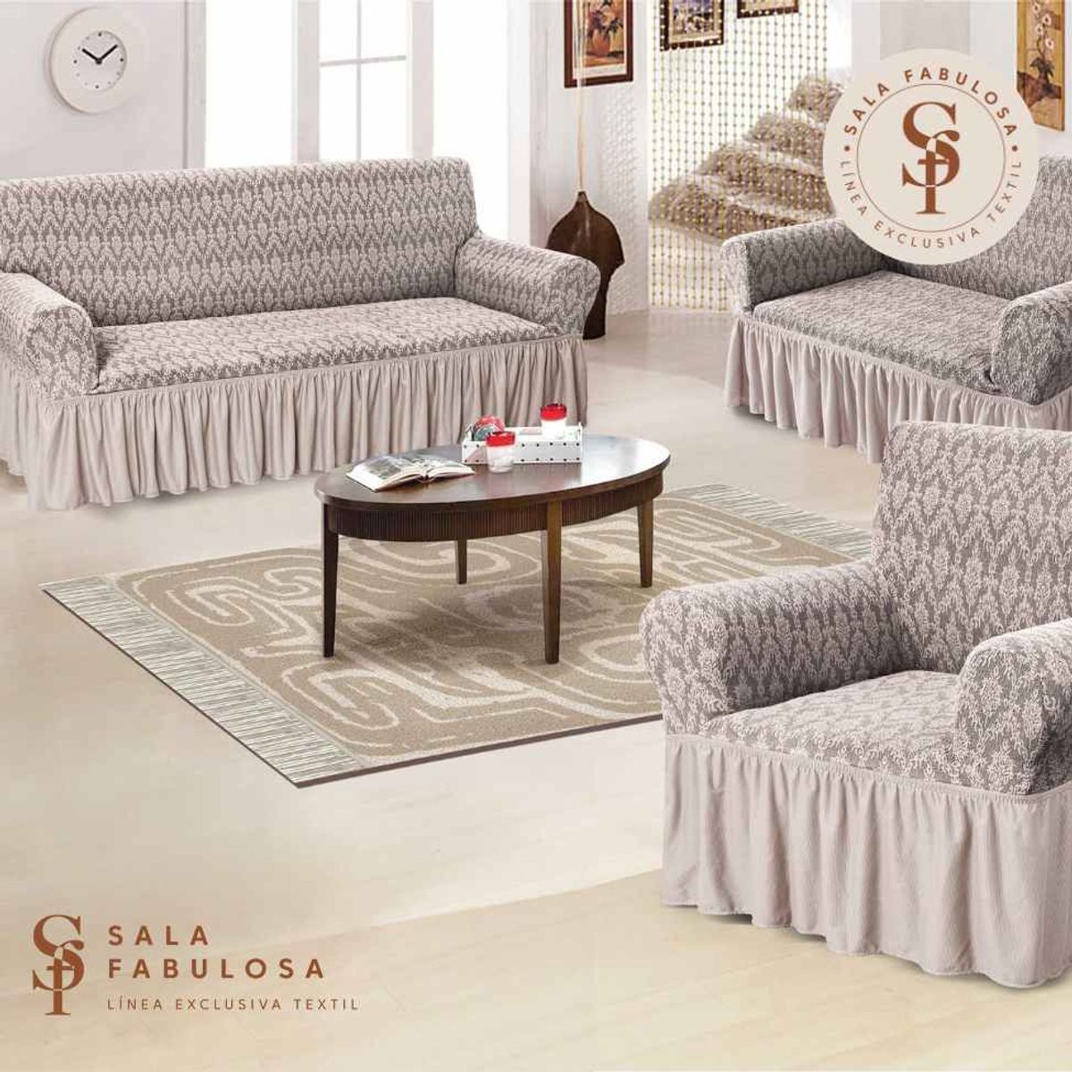 SALA FABULOSA - Funda de mueble 3-2-1 asientos Sala fabulosa-Gris-Relieve diamante