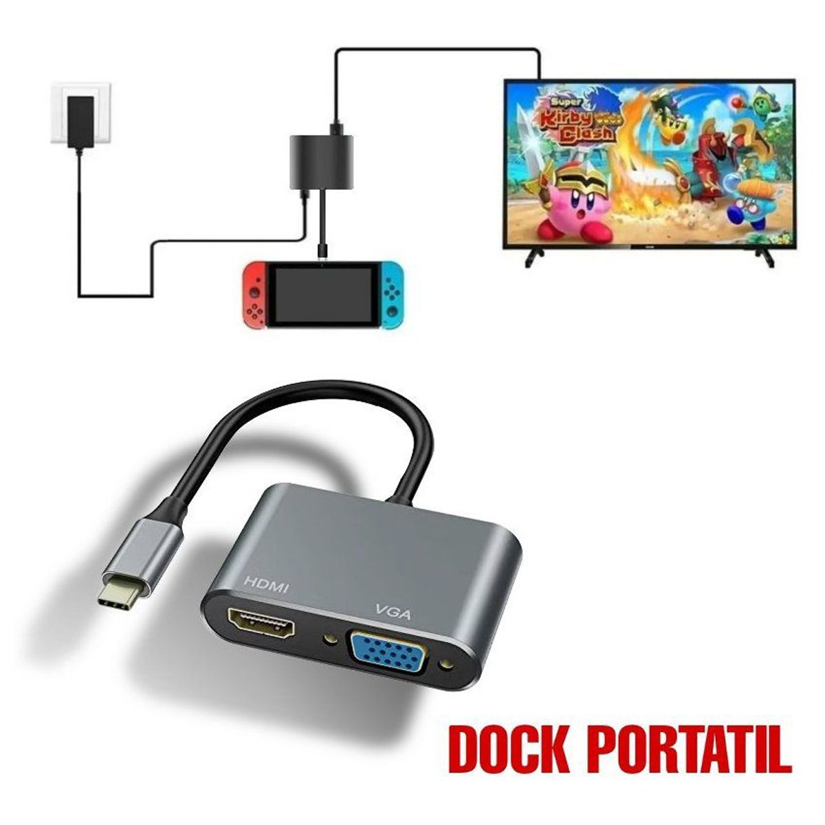 GENERICO - Dock nintendo switch docking station adaptador hdmi vga tv monitor