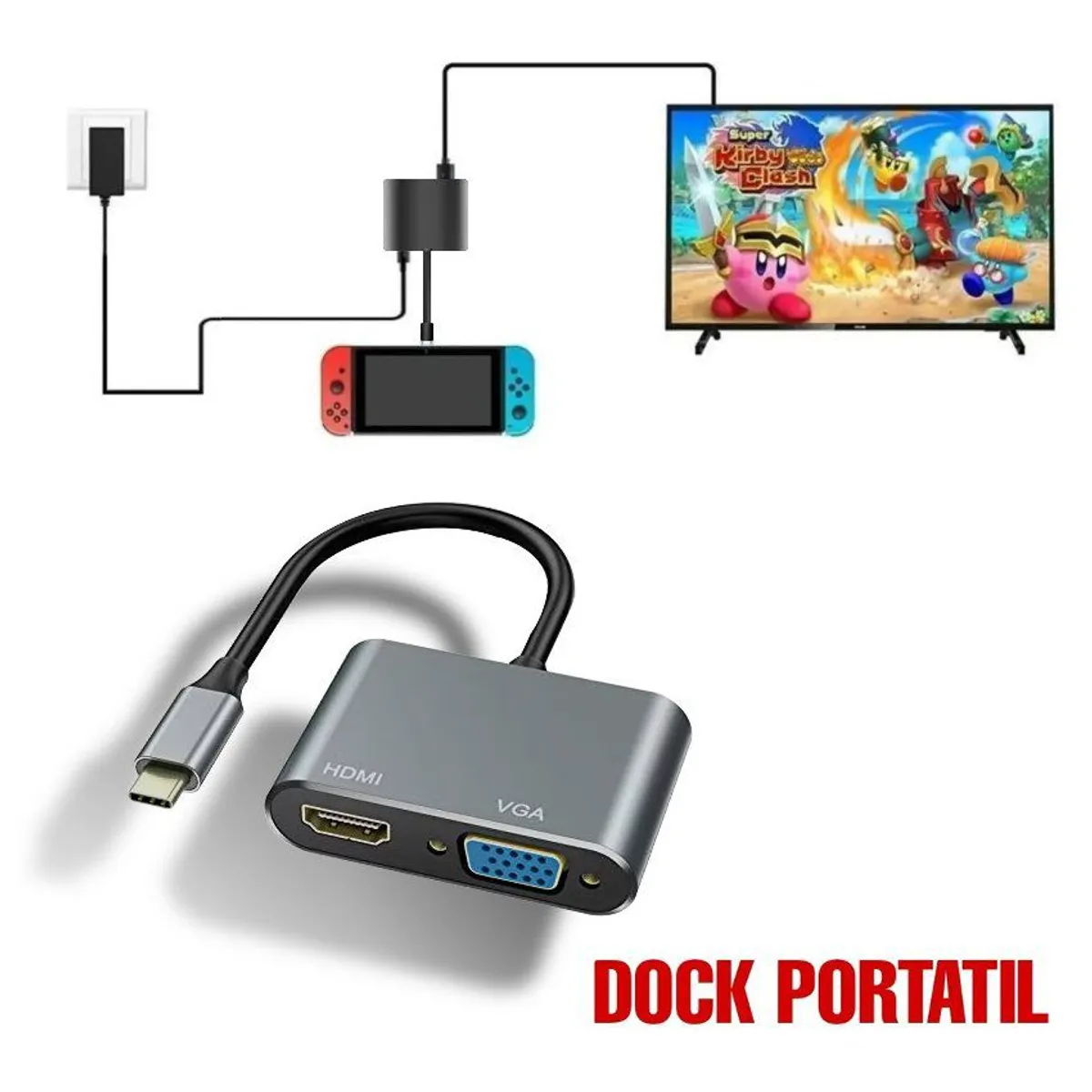 GENERICO - Dock nintendo switch docking station adaptador hdmi vga tv monitor