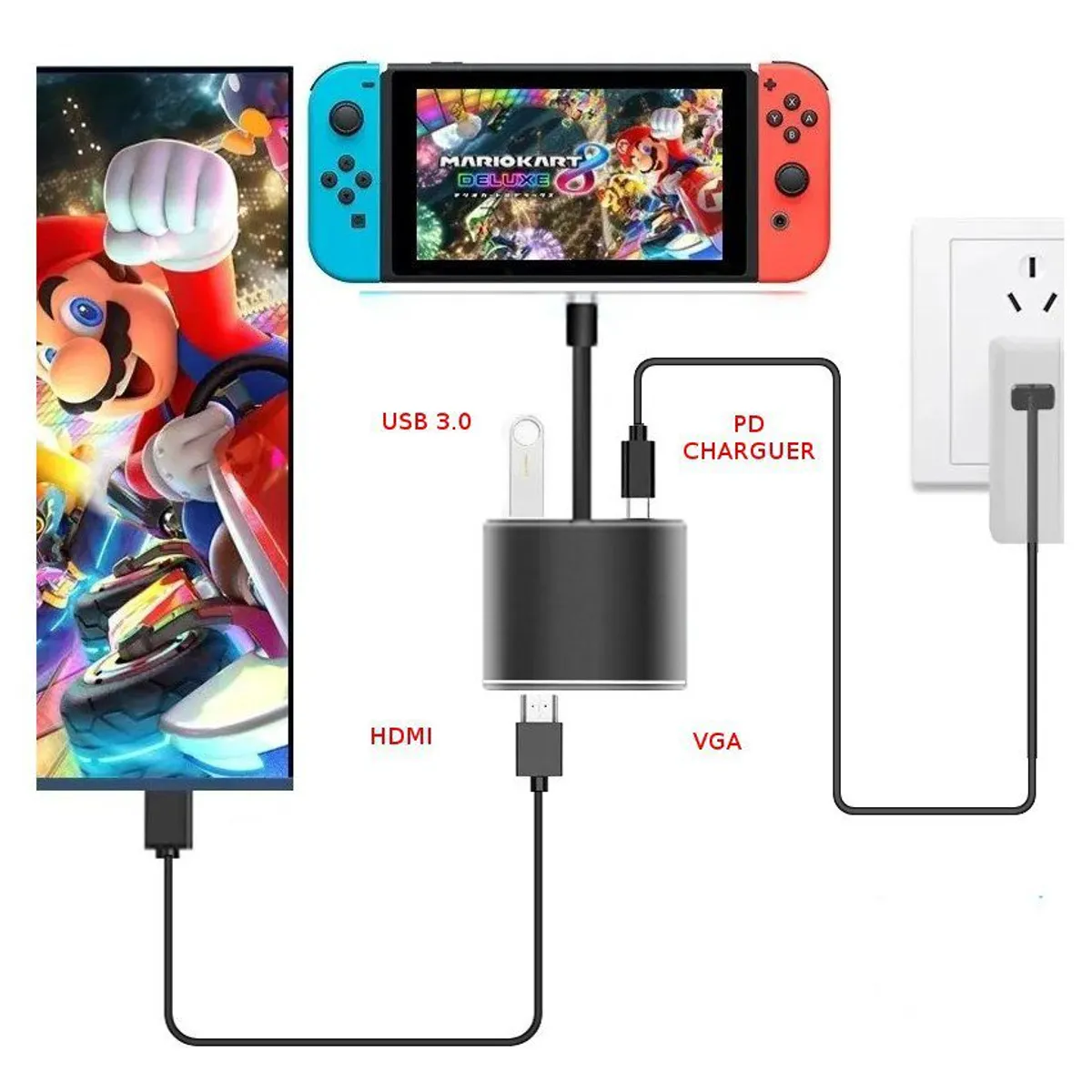 GENERICO - Dock nintendo switch docking station adaptador hdmi vga tv monitor