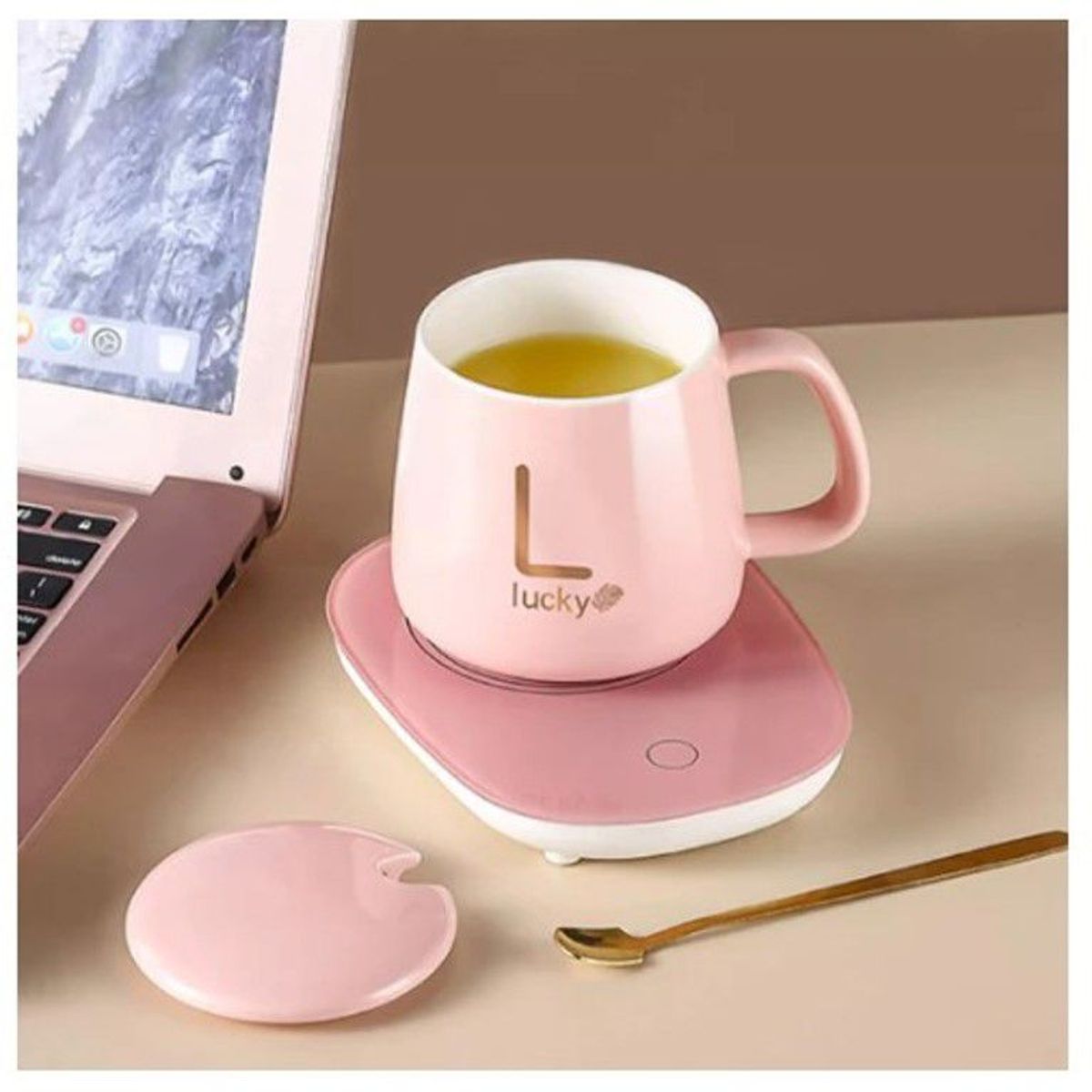 GENERICO - Taza calentador electrico con caja  cucharita dorada