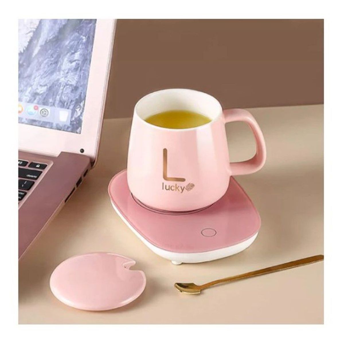 GENERICO - Taza calentador electrico con caja  cucharita dorada