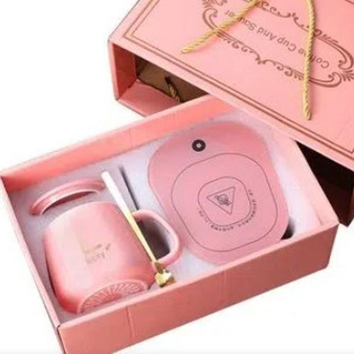 GENERICO - Taza calentador electrico con caja  cucharita dorada