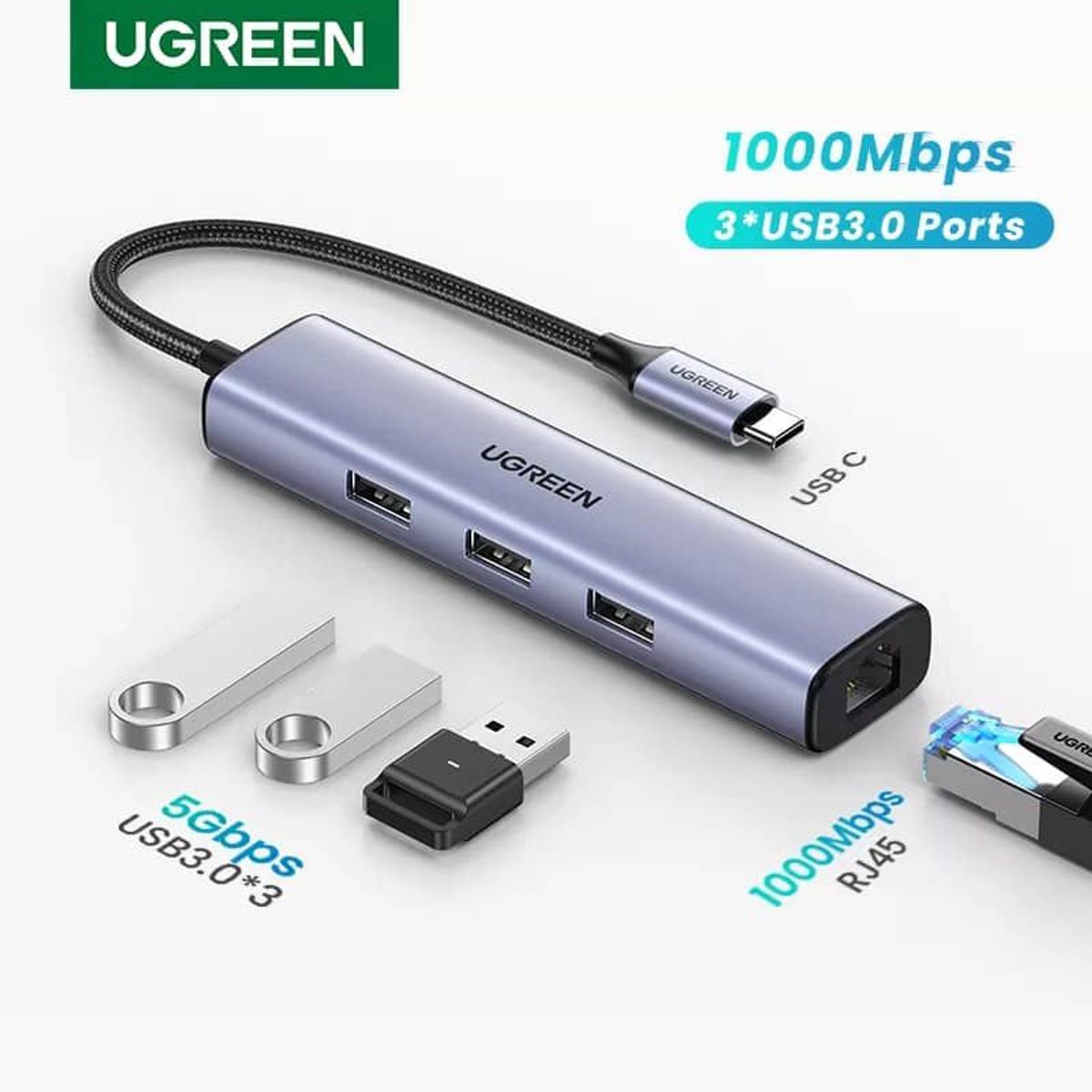 UGREEN - HUB tipo C 4 en 1 rj45 Ethernet USB 3.0 UGREEN
