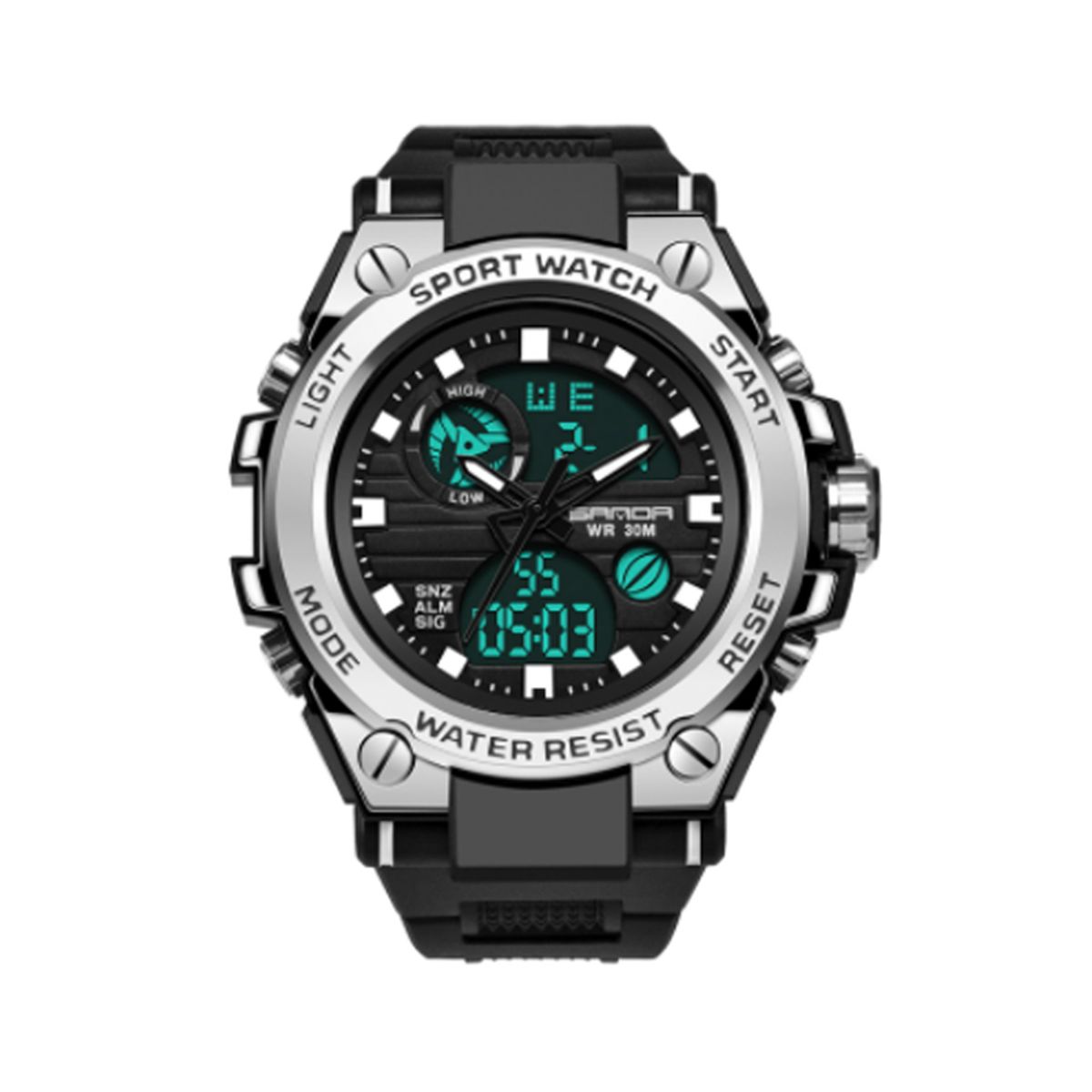 SANDA - RELOJ HOMBRE DEPORTIVO ANALÓGICO DIGITAL NEGRO PLATEADO PL39