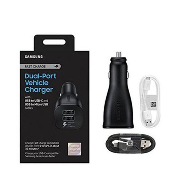 SAMSUNG - Cargador De Auto Carga Rápida Samsung 15W 2 Cables Tipo-C, V8