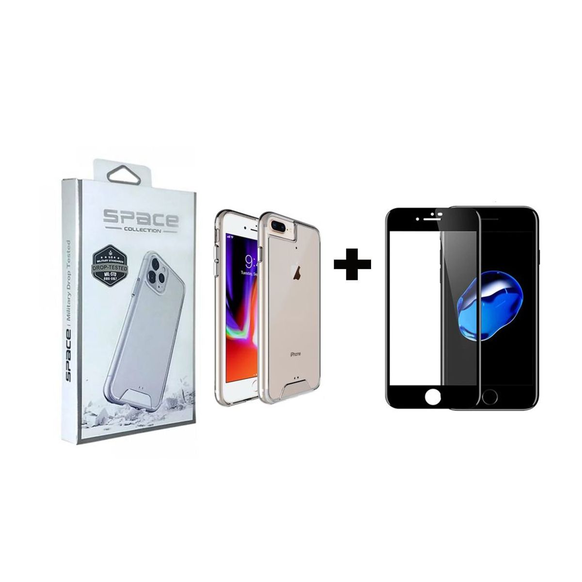 SPACE - Case Space Anticaida + Vidrio Templado iPhone 7 / 8 Transparente