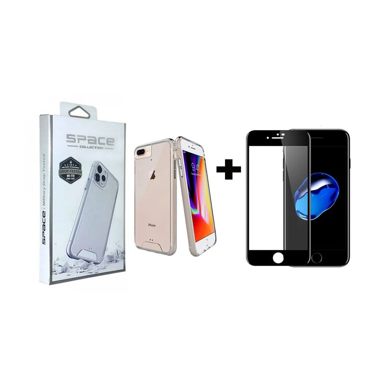 SPACE - Case Space Anticaida + Vidrio Templado iPhone 7 / 8 Plus Transparente