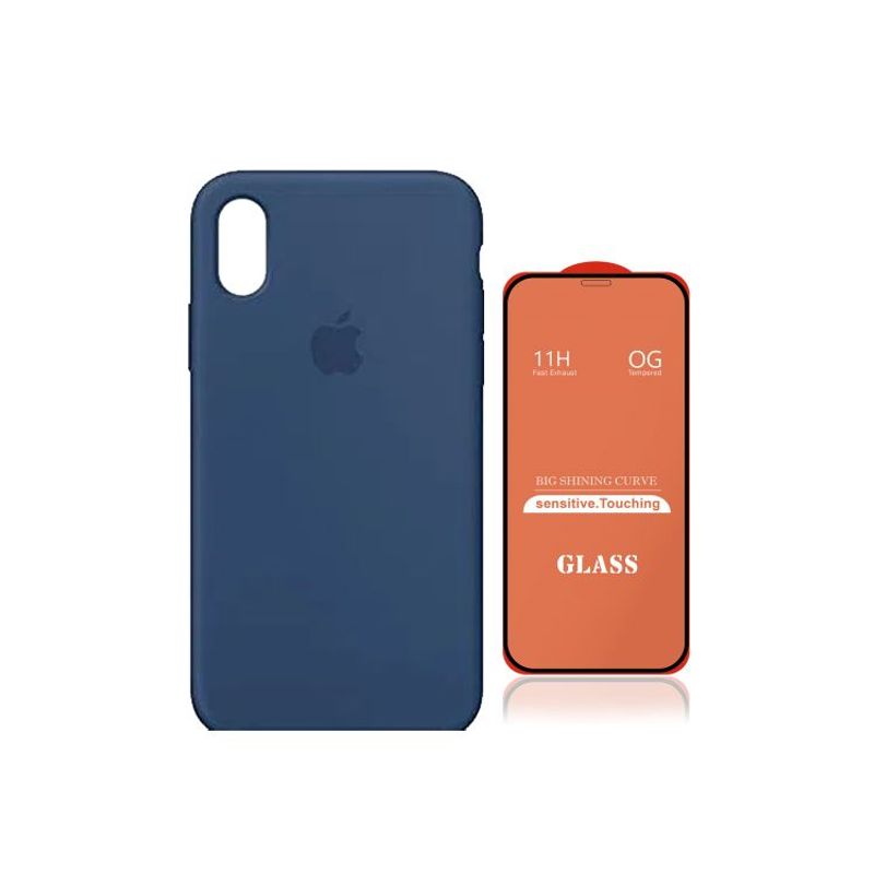 GENERICO - Case Silicona Iphone Xs Max  Azul + Mica De Vidrio Completo