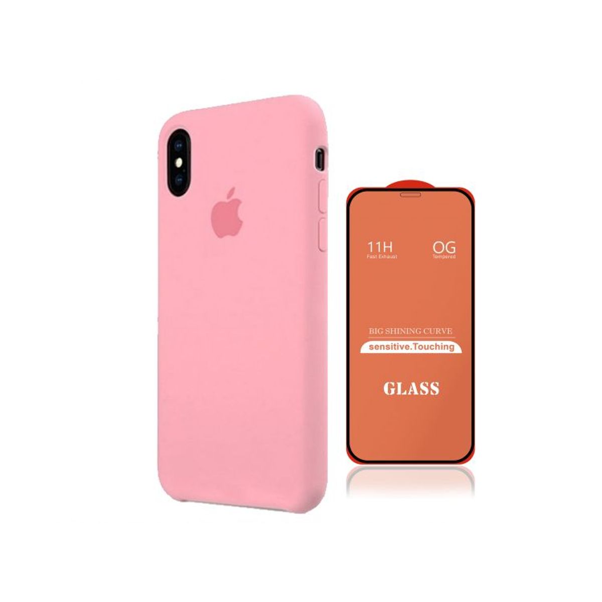 GENERICO - Case Silicona Iphone Xs Max  Rosa + Mica De Vidrio Completo
