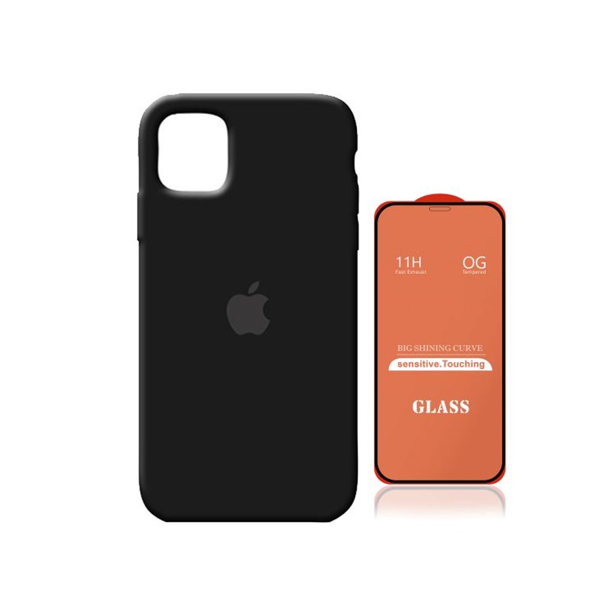 GENERICO - Case Silicona Iphone 11  Negro + Mica De Vidrio Completo