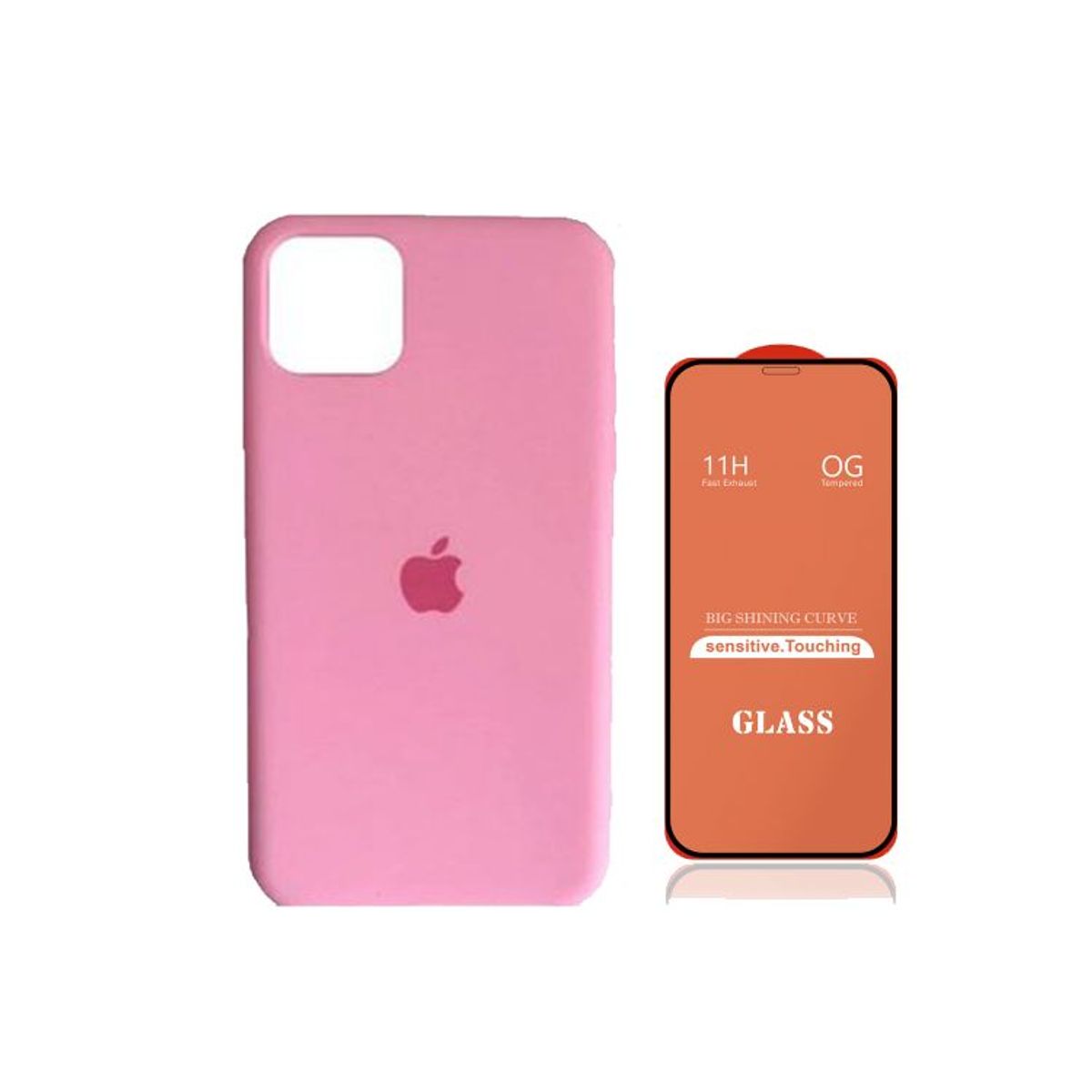 GENERICO - Case Silicona Iphone 11 Pro Max  Rosa + Mica De Vidrio Completo