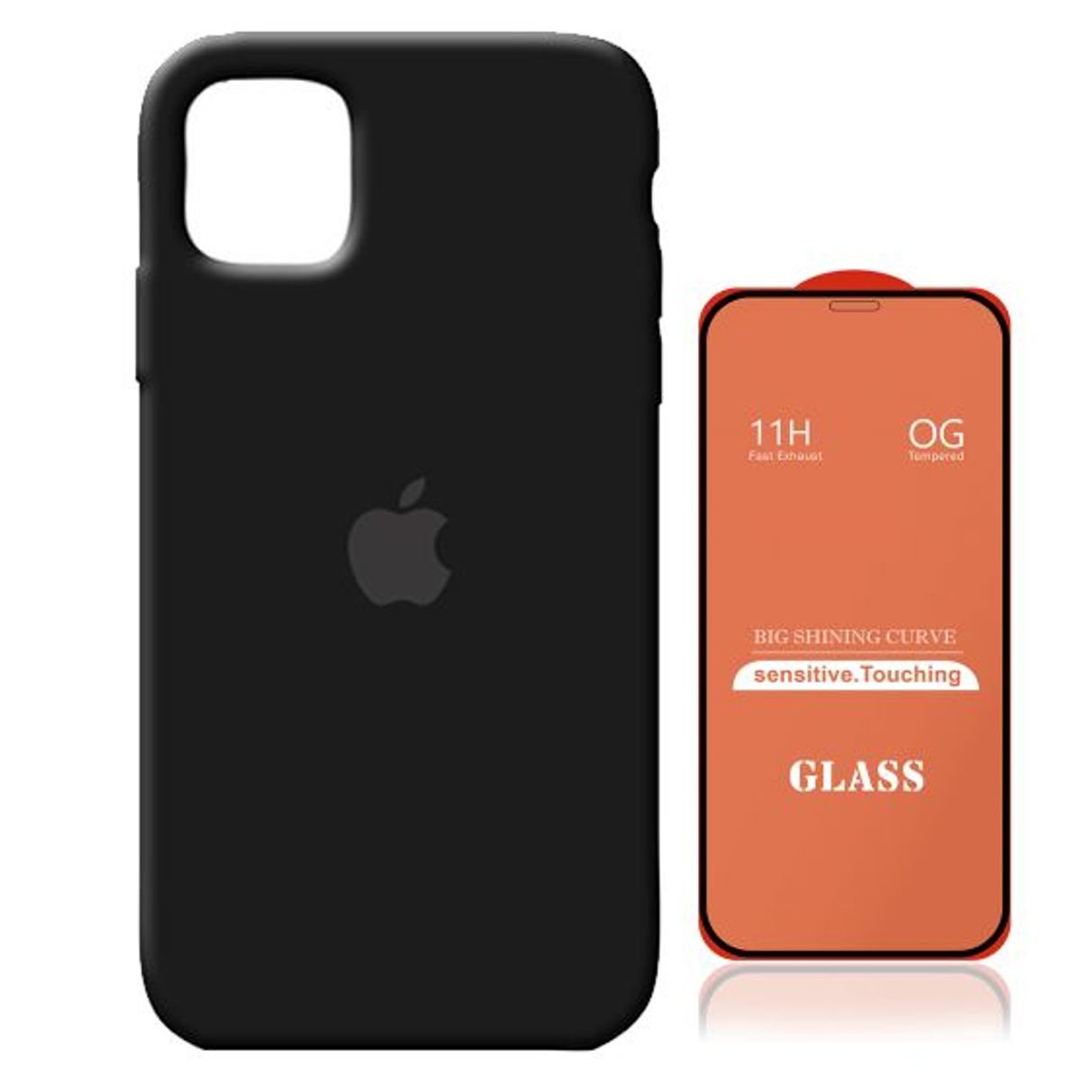 GENERICO - Case Silicona Iphone 12 Pro Max  Negro + Mica De Vidrio Completo
