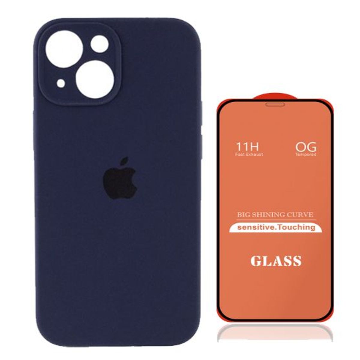 GENERICO - Case Silicona Con P/Cámara Iphone 13  Azul + Mica De Vidrio Completo