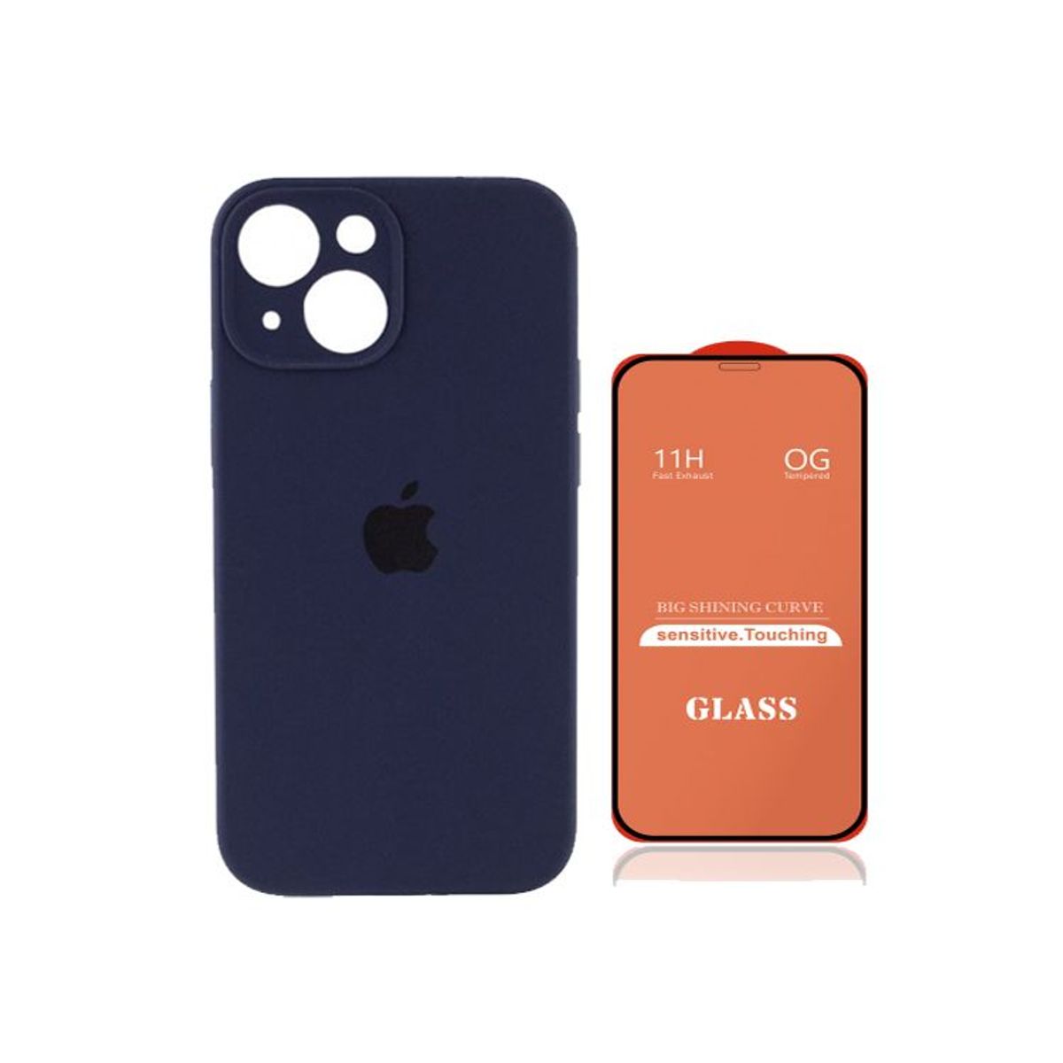 GENERICO - Case Silicona Con P/Cámara Iphone 13  Azul + Mica De Vidrio Completo