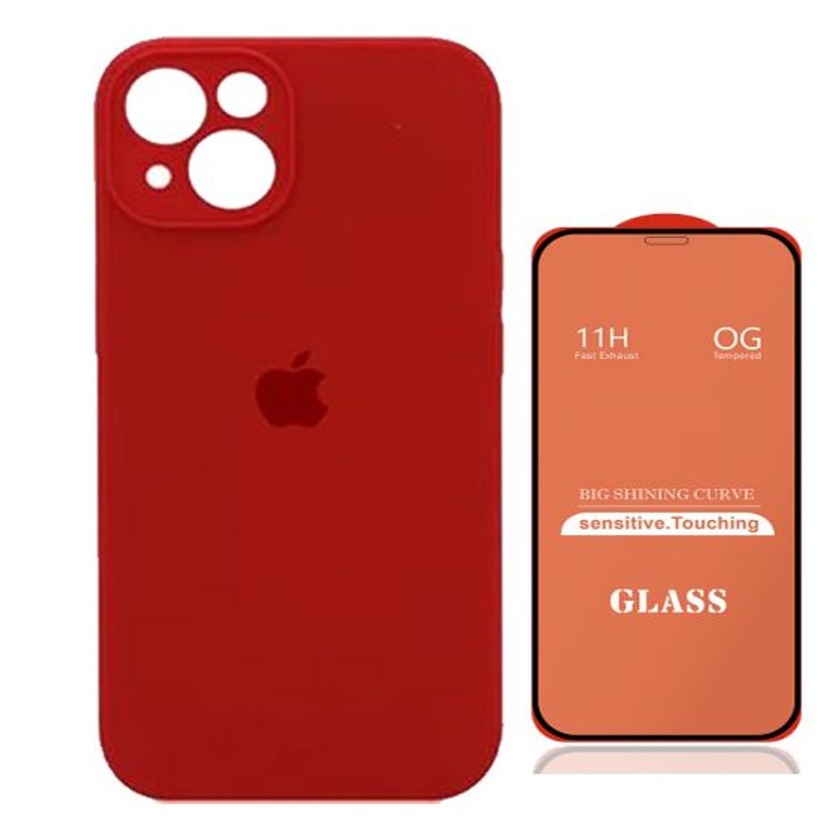 GENERICO - Case Silicona Con P/Cámara Iphone 13  Rojo + Mica De Vidrio Completo