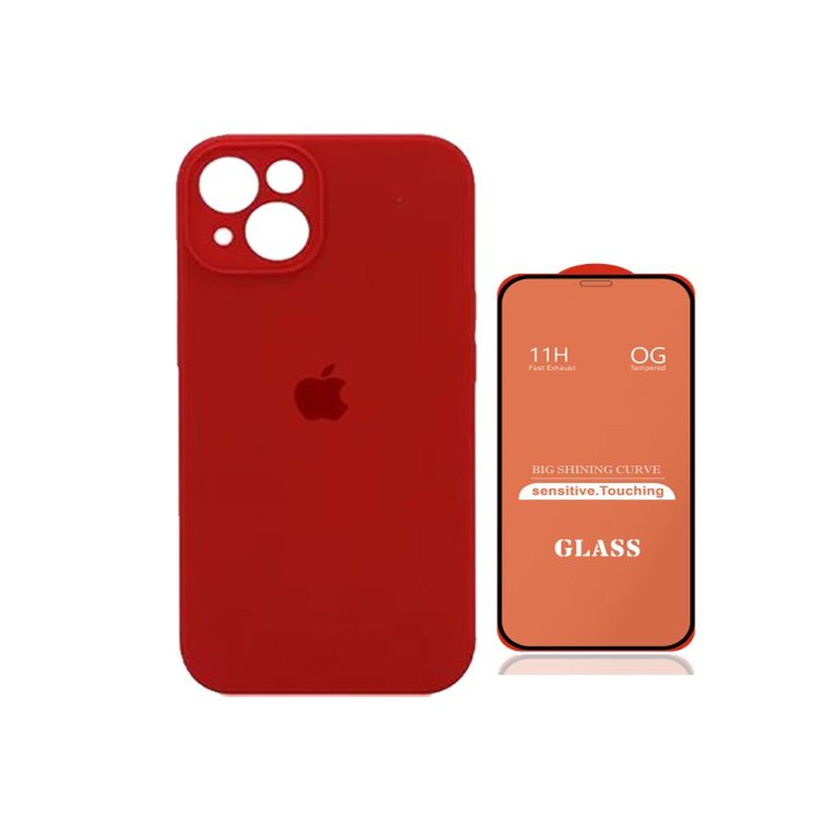 GENERICO - Case Silicona Con P/Cámara Iphone 13  Rojo + Mica De Vidrio Completo